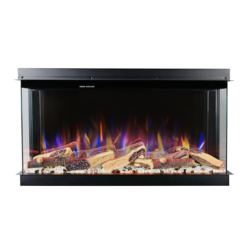 GLOW FIRE Elektrokamin LED E-Motion 3D 33 (Elektrokamineinsatz) - elektrischer Kamin mit Heizung, Multicolor-LEDs & Fernbedienung - Kamineinsatz zum Einbau, 1.500 W, 83,5 x 56,1 x 31,7 cm, Schwarz – Bild 3