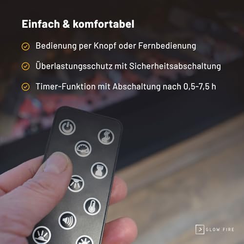 GLOW FIRE Elektrokamin LED E-Motion 3D 33 (Elektrokamineinsatz) - elektrischer Kamin mit Heizung, Multicolor-LEDs & Fernbedienung - Kamineinsatz zum Einbau, 1.500 W, 83,5 x 56,1 x 31,7 cm, Schwarz – Bild 4