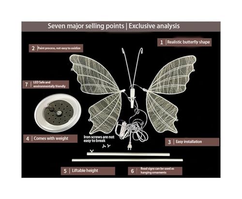 HIFRQVVC LED-Stehleuchte für Hochzeit, Schmetterlinge, LED, Schmetterling, für Hochzeit, 2 Stück, mehrfarbig, mehrere Größen (Goldyarnwarmlight, 140 cm) – Bild 3