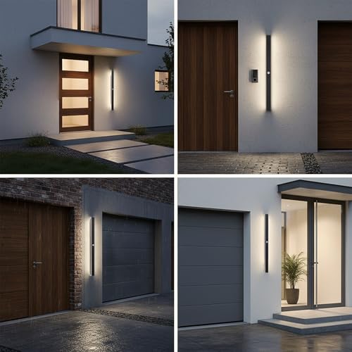 ANKBOY 120CM Wandleuchte Aussen Bewegungsmelder Lange Außenleuchte mit Bewegungsmelder Außen Modern Schwarze Aussenleuchte Wand Außenwandleuchte LED Wasserdicht für Gärten Garage, 38W/4000K Naturweiß – Bild 4