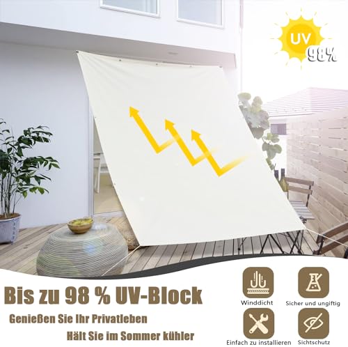 MENGH Stoff für Sonnensegel,Balkonbespannung mit ösen,Wasserdicht markisenstoff,Terrasse überdachung Balkon Zaunblende SichtschutzDeko für Balkongeländer, Terrasse & Garten Khaki 1.6x3.6m – Bild 3