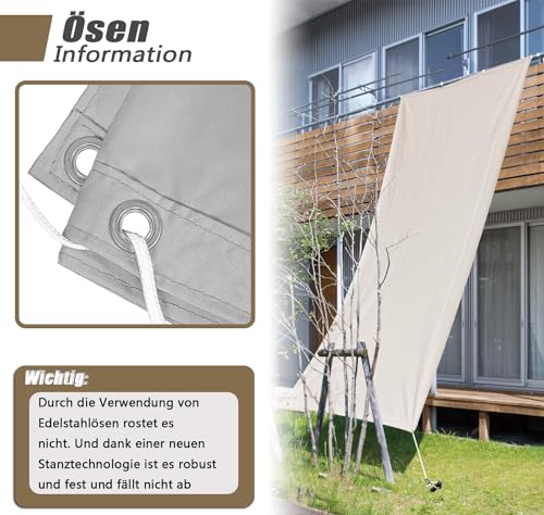 MENGH Stoff für Sonnensegel,Balkonbespannung mit ösen,Wasserdicht markisenstoff,Terrasse überdachung Balkon Zaunblende SichtschutzDeko für Balkongeländer, Terrasse & Garten Khaki 1.6x3.6m – Bild 5