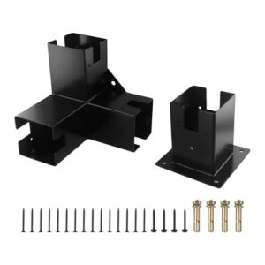 Kivivaka Rechtwinklige Eckhalterung mit Pergola-Pfosten, Holzbalken, Stahl und Aluminiumlegierung, 218 x 218 x 120 mm, schwarzer Sockel 3T