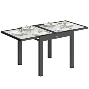 Outsunny Gartentisch ausziehbar Aluminium 160x80 cm Wetterfest Buffettisch mit Aluminiumrahmen, rutschfest Campingtisch für 4-6 Personen Balkontisch für Outdoor Garten Terrasse Balkon Schwarz