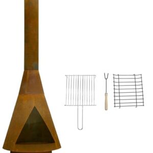 Yerd Gartenkamin Denver XXM 2 Meter 200 cm aus Corten-Stahl inkl. Grill-Rost Set mit Verlängerung