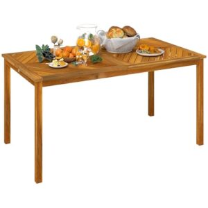 Outsunny Gartentisch 150x85cm, Wetterfest Balkontisch aus Holz, 6 Personen Outdoor Esstisch mit Schirmloch, Lamellendesign Beistelltisch, Terrassentisch für Garten Naturholz