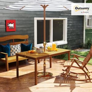 Alternative view of Outsunny Gartentisch 150x85cm, Wetterfest Balkontisch aus Holz, 6 Personen Outdoor Esstisch mit Schirmloch, Lamellendesign Beistelltisch, Terrassentisch für Garten Naturholz
