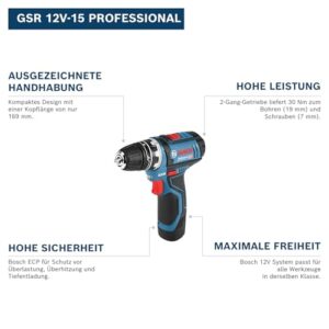 Alternative view of Bosch Professional 12V System Akku Bohrschrauber GSR 12V-15 (inkl. 2x 2.0Ah Akku, Ladegerät GAL 12V-20, 10-tlg.-Zubehör-Set, Handwerkoffer)