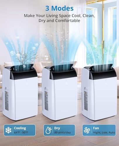Mobile klimaanlage,12000 BTU Mobiles Klimagerät mit Abluftschlauch 4 in-1 Mobile Klimaanlage Silent <52 dB Fernbedienung | Fenster-Installationsset |24h-Timer Ideal für Haus/BüRo – Bild 4