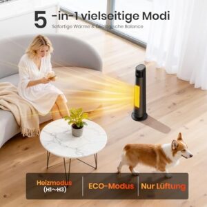 Alternative view of Heizlüfter Energiesparend, 2000W PTC Keramik Heizlüfter, 36dB Leise, Thermostat, 70° Oszillation, 12H Timer, Überhitzungs-Kippschutz, Elektroheizung für Innenräume, 74cm, Schwarz, 1 Pack 3 Modi