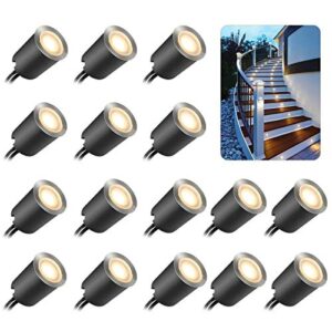 SMY 16er Set 12V Terrassen Einbaustrahler Warmweiß, 0,6W Ø32mm LED Bodeneinbaustrahler IP67 Wasserdicht für Innen Aussen Küche Garten Holzbrücke Holzdeck Gehweg 2800K(Mit EU-Stecker)