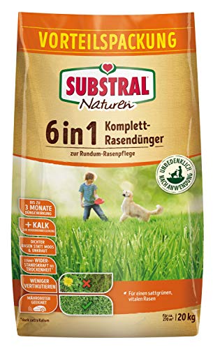 Substral Naturen 6in1 Komplett Rasendünger, 20 kg für 270 m² - mit Sofort und Langzeitwirkung mit Extra Kalk und Kalium
