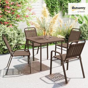 Alternative view of Outsunny 4er-Set Gartenstühle Stapelbare Außenstühle mit hoher Rückenlehne und Armlehnen, Stahlrahmen für Garten, Pool, Terrasse, dunkelbraun
