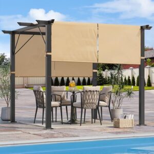 Alternative view of 3X 3meter Metallpergola mit ausziehbarem Dach, Einfache Version Outdoor-Pergola enthält Wasserabweisende und mit SPF 15 beschichtete PU-Beschichtung, wasserdicht Heimgebrauch in Khaki-Farbe