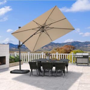 PURPLE LEAF Sonnenschirm Twist 300 cm x 200 cm, Kippbar Ampelschirm, Gestell Aluminium, Beidseitig Axial Schwenken, Gartenschirm mit Kurbel, 360° Rotation, UV-beständig, Beige