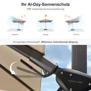Alternative view of PURPLE LEAF Sonnenschirm Twist 300 cm x 200 cm, Kippbar Ampelschirm, Gestell Aluminium, Beidseitig Axial Schwenken, Gartenschirm mit Kurbel, 360° Rotation, UV-beständig, Beige