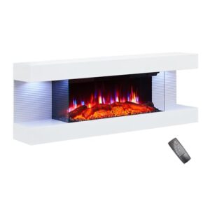 Elektrokamin BALDERIA Lumina - Wandkamin, LED Kamin, 3D-Flammeneffekt, 13 LED-Farben, 1,8 kW Heizleistung, Thermostat, Fernbedienung, Sicherheitsfunktionen, elektrischer Deko Kamin - Weiß