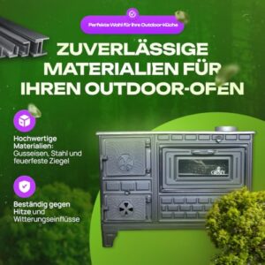 Alternative view of Giesty® Outdoor-Küchenofen Terrassenofen, Holzofen mit Holz und Holzkohle, Garten-Kamin, Outdoor-Küchenherd, Kuzine Soba (Gusseiserne Tür 2 Rohre)
