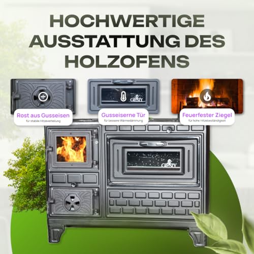 Giesty® Outdoor-Küchenofen Terrassenofen, Holzofen mit Holz und Holzkohle, Garten-Kamin, Outdoor-Küchenherd, Kuzine Soba (Gusseiserne Tür 2 Rohre) – Bild 4