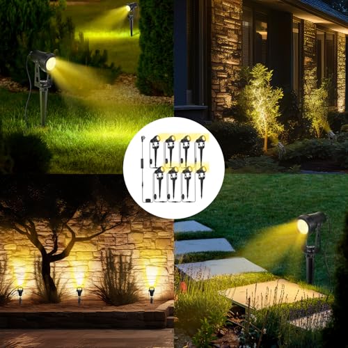 HUAEU Gartenstrahler LED Außen Wasserdicht, 26 Meter 8-in-1 Bodenstrahler, 3000K Warmweiß, 12V IP65, Gartenbeleuchtung mit Strom, mit Stecker für Terrasse, Gartenweg, Party, Bäume, Rasen, Erdspieß – Bild 2