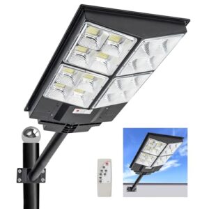 WERISE Solar Straßenlaterne für Außen mit Bewegungssensor, 6500K 35000 mAh Akku 1440 LED Solar Straßenlampe mit Fernbedienung für Balkon Weg Parkplatz