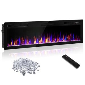 Waleaf Elektrokamin, 182,9 cm Ultraflacher Elektrischer Kamin mit Heizung, Einbau/Wandkamin mit 3D-Flammeneffekt, 12 Farbflammen, Fernbedienung, für Wohnzimmer und Esszimmer (Schwarz)