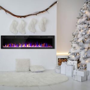 Alternative view of Waleaf Elektrokamin, 182,9 cm Ultraflacher Elektrischer Kamin mit Heizung, Einbau/Wandkamin mit 3D-Flammeneffekt, 12 Farbflammen, Fernbedienung, für Wohnzimmer und Esszimmer (Schwarz)