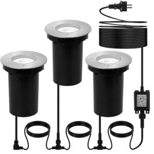 JNR 3 Stück 12V Edelstahl Bodenstrahler Außen IP67 Wasserdicht mit LED 3 * 4w MR16 Warmweiß, Bodeneinbaustrahler Aussen Bodenleuchten Außen, Silber
