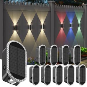 Herzila RGBW Solar-Zaunlichter, solarbetriebene Zaun-Wandleuchten, wasserdicht, 8 Farben, wechselnde obere und untere Beleuchtung, Wandleuchten für den Außenbereich, Terrasse, Veranda, Pool, Käfig