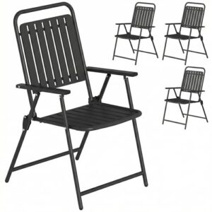 Outsunny Klappbare Gartenstühle, 4er-Set, Garten-Esszimmerstühle mit Sitzfläche und Rückenlehne aus Kunststofflatten, tragbares Klappstuhl-Set mit Armlehnen und Stahlgestell für den Außenbereich,