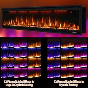 Alternative view of Oxhark Flame Elektrischer Kamin, schmaler Einbaukamin mit Fernbedienung, mehrfarbige Flammeneffekte mit realistischen Holzscheiten, Thermostat mit Timer, 750/1500 W, 188 cm, Schwarz