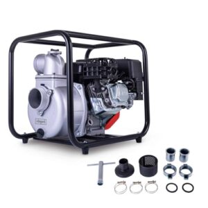 Scheppach Benzin Wasserpumpe PWP60 Gartenpumpe | Fördermenge 60000 L/h | 4 Takt Motor mit 212cm³ & 5,3PS | Förderhöhe 28m | Ansaughöhe 7m | für Klar-& Schmutzwasser | Ölmangelsicherung