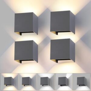 wisdom line Wandleuchte Innen & Aussen 4er Set mit Auf- und Abwärtslicht, 15W LED 3 Farbtemperaturen, IP65 Wasserdicht, Lichtwinkel 0-120° stufenlos verstellbar, in Dunkelgrau