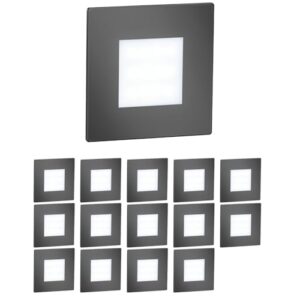 ledscom.de 15 Stück LED Treppenlicht/Wandeinbauleuchte FEX für innen und außen, eckig, anthrazit, 85 x 85mm, kaltweiß