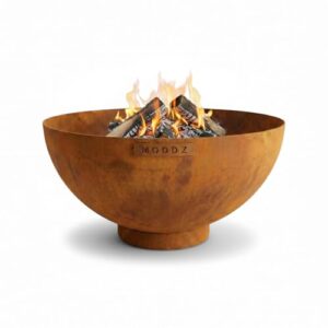 MOODZ Feuerstelle Dome – Hochwertige Feuerschale 60 cm aus 3mm Cortenstahl – Robuste Gartenfeuerstelle für Draußen – Witterungsbeständig & Langlebig – Design Outdoor Feuerkorb