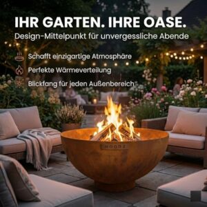 Alternative view of MOODZ Feuerstelle Dome – Hochwertige Feuerschale 60 cm aus 3mm Cortenstahl – Robuste Gartenfeuerstelle für Draußen – Witterungsbeständig & Langlebig – Design Outdoor Feuerkorb