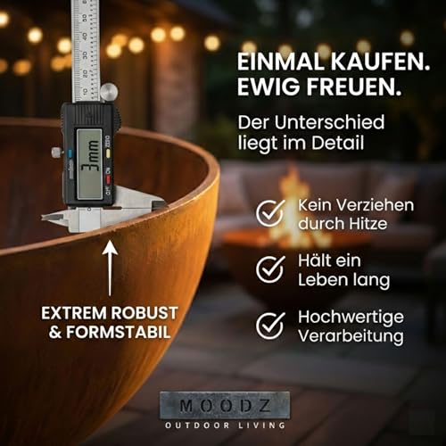 MOODZ Feuerstelle Dome – Hochwertige Feuerschale 60 cm aus 3mm Cortenstahl – Robuste Gartenfeuerstelle für Draußen – Witterungsbeständig & Langlebig – Design Outdoor Feuerkorb – Bild 3