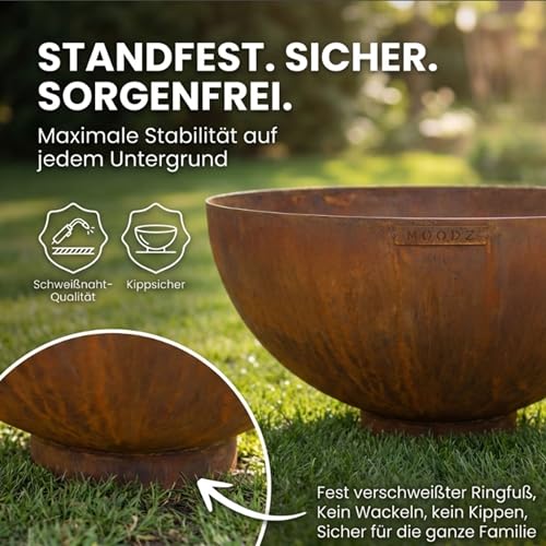 MOODZ Feuerstelle Dome – Hochwertige Feuerschale 60 cm aus 3mm Cortenstahl – Robuste Gartenfeuerstelle für Draußen – Witterungsbeständig & Langlebig – Design Outdoor Feuerkorb – Bild 4