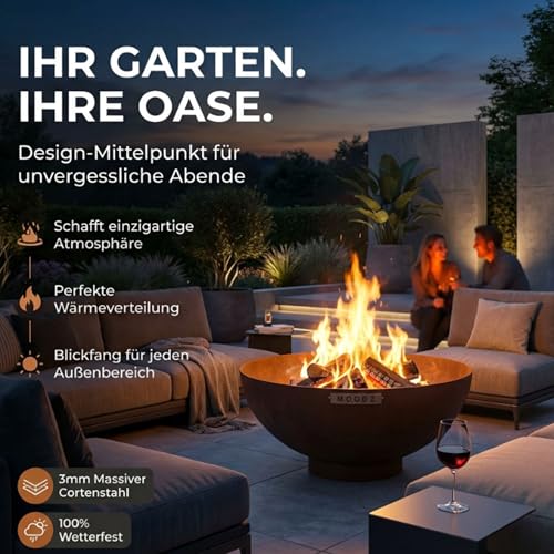 MOODZ Feuerstelle Dome – Hochwertige Feuerschale 60 cm aus 3mm Cortenstahl – Robuste Gartenfeuerstelle für Draußen – Witterungsbeständig & Langlebig – Design Outdoor Feuerkorb – Bild 7