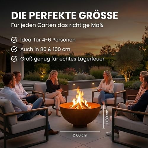 MOODZ Feuerstelle Dome – Hochwertige Feuerschale 60 cm aus 3mm Cortenstahl – Robuste Gartenfeuerstelle für Draußen – Witterungsbeständig & Langlebig – Design Outdoor Feuerkorb – Bild 8