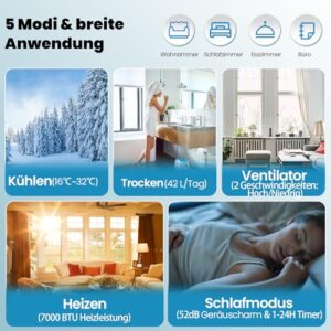 Alternative view of GOPLUS Mobile Klimaanlage mit Abluftschlauch 9000 BTU, Kühlen & Ventilieren & Entfeuchten 42L/Tag & Heizen & Schlafmodus, für Räume bis 60 m³(20 m²), App/Fernsteuerung, inkl. komplettes Fenster-Kit
