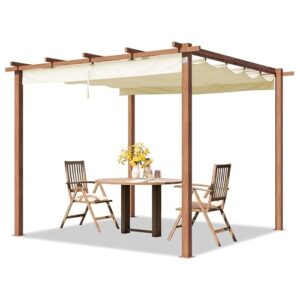 PRIMEYARD Pergola 3x3 m Terrassenüberdachung mit Schiebedach Stahlrahmen in Holzoptik