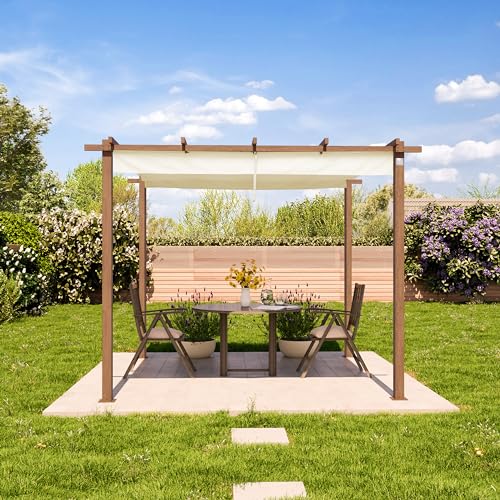 PRIMEYARD Pergola 3x3 m Terrassenüberdachung mit Schiebedach Stahlrahmen in Holzoptik – Bild 3