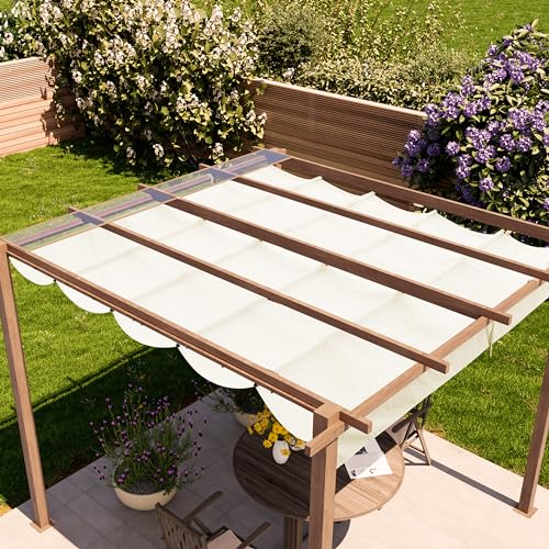 PRIMEYARD Pergola 3x3 m Terrassenüberdachung mit Schiebedach Stahlrahmen in Holzoptik – Bild 4