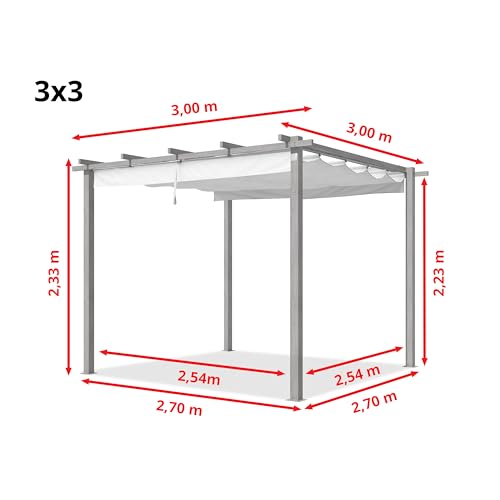 PRIMEYARD Pergola 3x3 m Terrassenüberdachung mit Schiebedach Stahlrahmen in Holzoptik – Bild 5