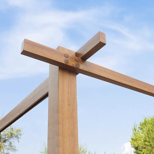 PRIMEYARD Pergola 3x3 m Terrassenüberdachung mit Schiebedach Stahlrahmen in Holzoptik – Bild 8