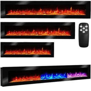 Elektrokamin Wandkamin Giulietta 150cm mit LED Flammensimulation - Farbwechsel - inkl. Fernbedienung, Timer & Dimmer Max.1800 Watt - Elektrischer Kamin Heizung Heizlüfter Glasfront