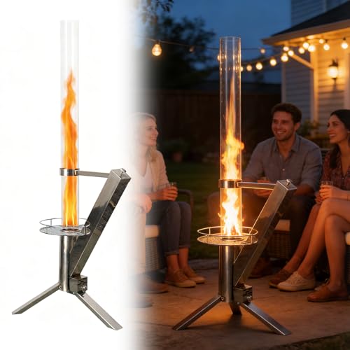 Pelletheizung 50 Zoll Terrassenheizungen für den Außenbereich Edelstahl Holzpellet Terrassenstrahler Moderne Flammenbeobachtung Erlebnis Pellet Feuerstelle für Innenhöfe, Terrassen, Camping