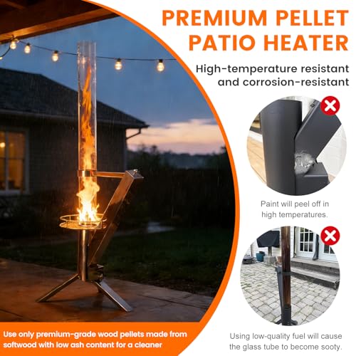 Pelletheizung 50 Zoll Terrassenheizungen für den Außenbereich Edelstahl Holzpellet Terrassenstrahler Moderne Flammenbeobachtung Erlebnis Pellet Feuerstelle für Innenhöfe, Terrassen, Camping – Bild 5