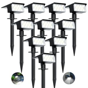 kolpop [10 Stück/ 77 LEDs Gartenleuchten für Außen Garten, 6000K Kaltweiß Solar Strahler, IP65 Wasserdicht, 3 Modi, 800LM Solarleuchten, Dusk to Dawn Solarlampen für Hof Bäume Weg Outdoor Pflanzen